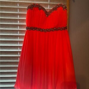 Strapless Red Dress with Beaded Accents